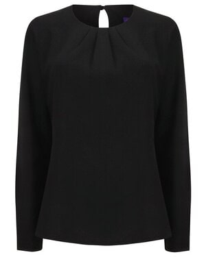 HENBURY H598 - LADIES PLEAT FRONT LONG SLEEVE BLOUSE